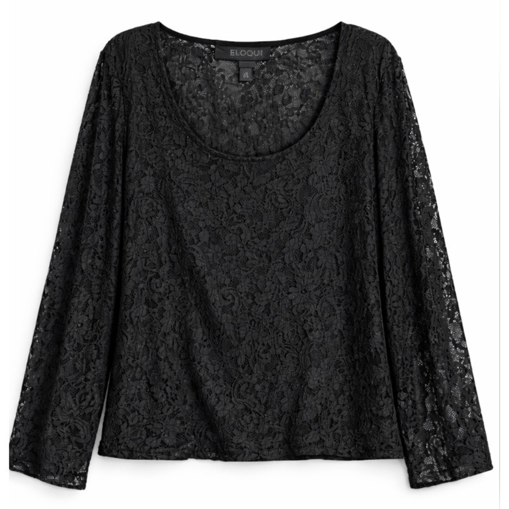 ELOQUII Black Floral Lace Whimsigoth Lined Top 18/20 Black Fairy Grunge Witchy